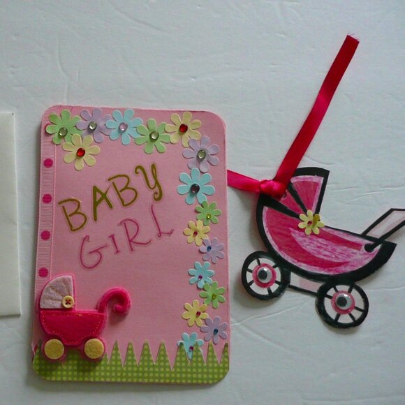 Handmade Baby Girl Congratulation Welcome New Born Card Gift Tag Stationary - Picture 1 of 5
